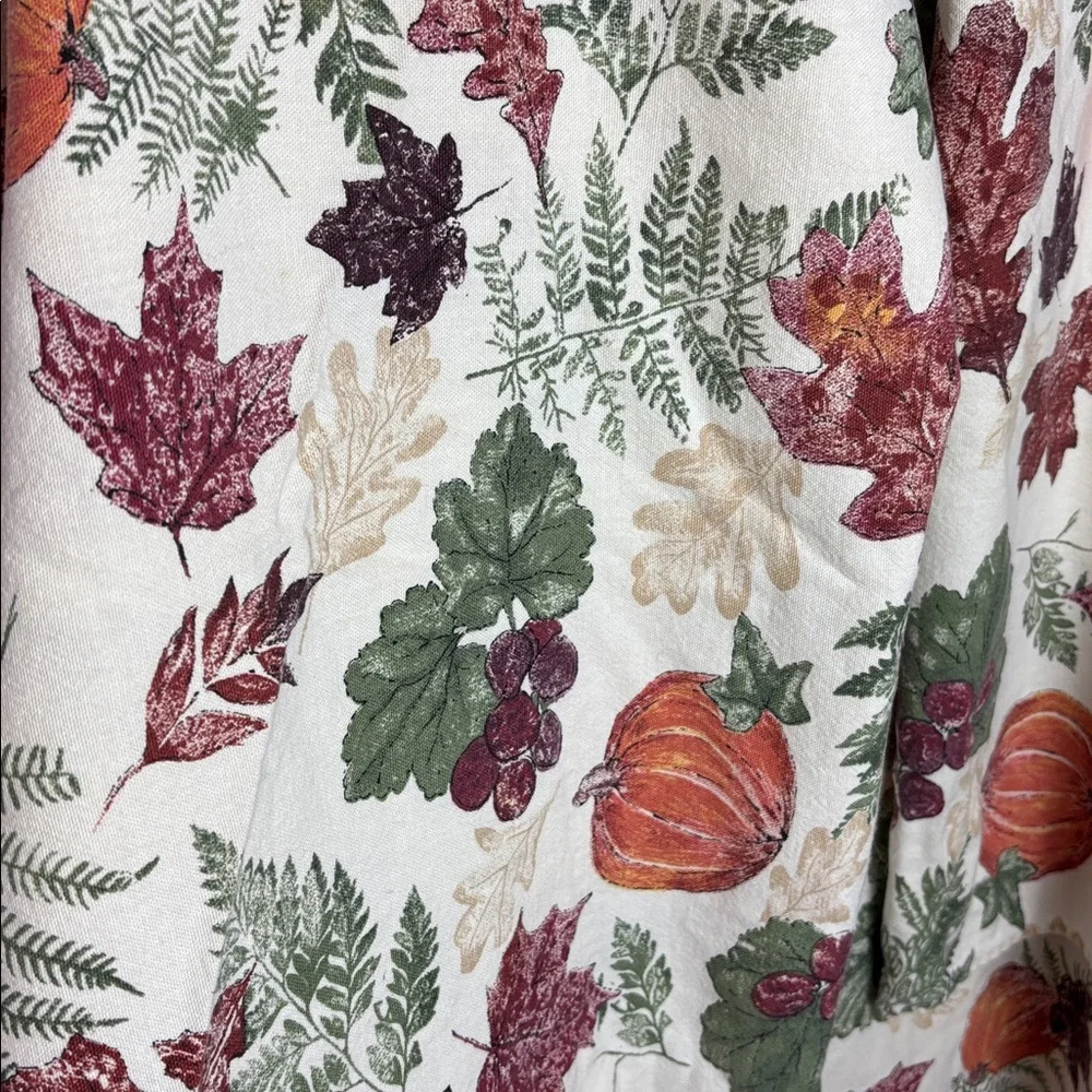 Vintage Oval Autumn Fall Thanksgiving Leaf Pumpkin Print Linen Tablecloth 80x62